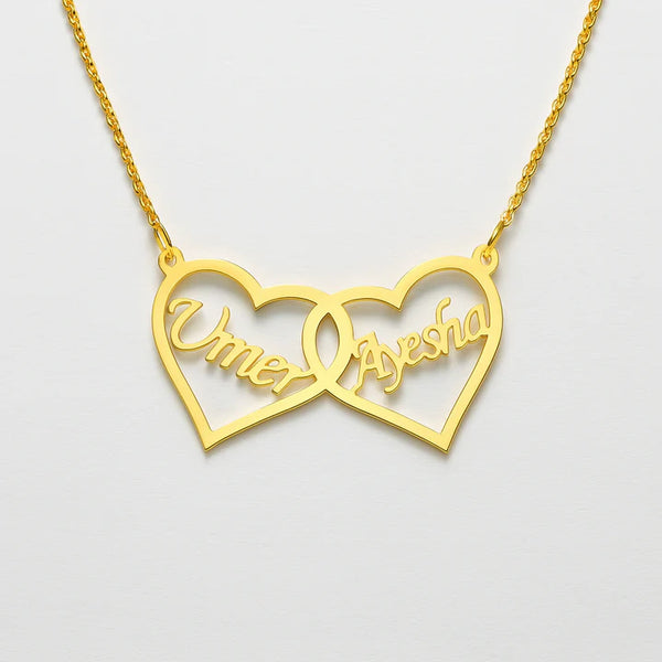 Custom Interlocking Hearts Name Necklace – Personalized Gold Couple Pendant