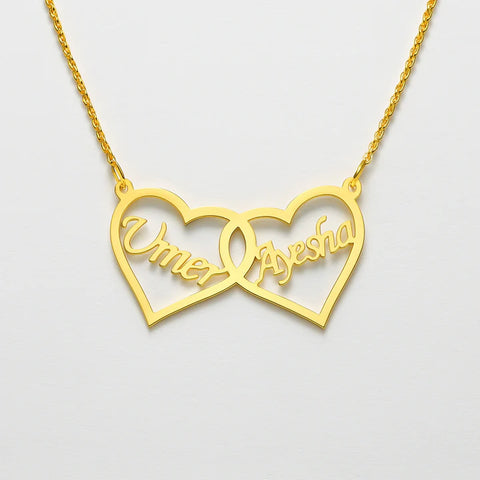 Custom Interlocking Hearts Name Necklace – Personalized Gold Couple Pendant