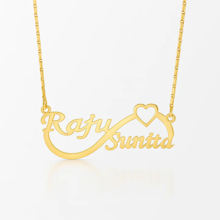 Custom Couple Name Infinity Necklace | Personalized 24CT Gold Plated Jewelry with Heart | Romantic Gift for Anniversary & Valentine's Day