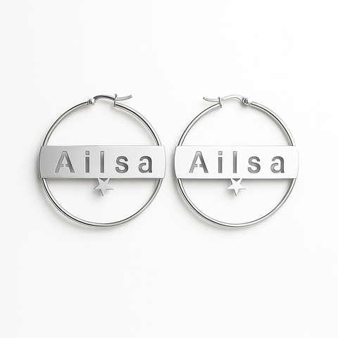 Custom Star Name Hoop Earrings – Personalized 24CT Gold Plated Circle Earrings with Cutout Design – Trendy Statement Jewelry for Women & Girls