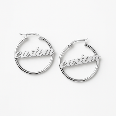 Custom Name Hoop Earrings – Personalized 24CT Gold Plated Round Statement Earrings for Women & Girls – Trendy Fashion Jewelry