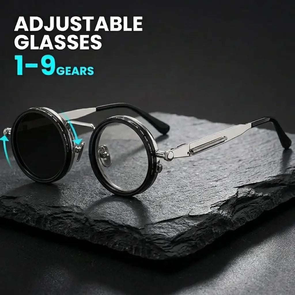 Adjustable Polarized Tint Round Sunglasses (1–9 Gear Control)