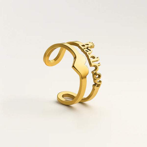 Custom Gold Name Ring 24CT Gold Platted– Personalized Adjustable Ring with Crown Design for Women | Engraved Jewelry Gift for Her
