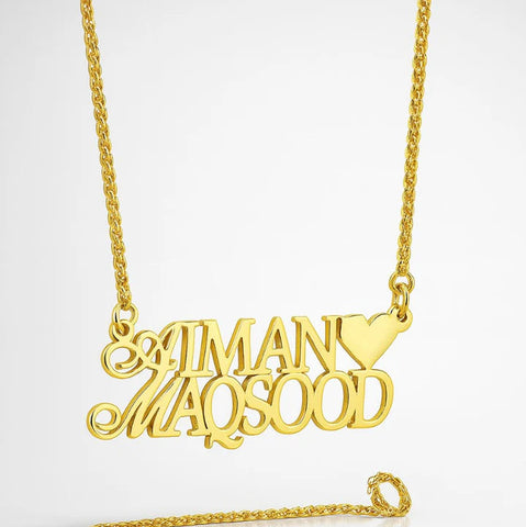 Custom Name Necklace for Women – Personalized 24CT Gold Plated Jewelry with Heart Charm – Unique Gift for Her – YOUR NAME HER/HIM NAME Design