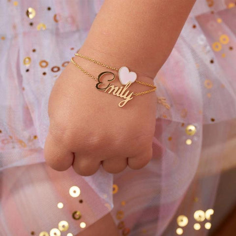 Personalized Baby Gold Bracelet Custom Name Stainless Steel Love Angle Mom To Daughter/Son