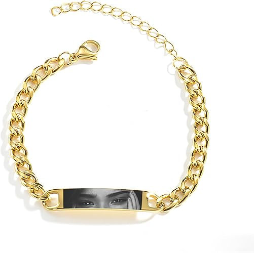"Eyes on You " Gold Chain Bracelet with Custom Photo Bar