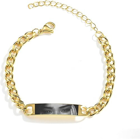 "Eyes on You " Gold Chain Bracelet with Custom Photo Bar
