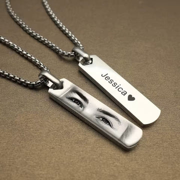 "Personalized Jessica Necklace - Custom Engraved & Stunning Eye Detail"