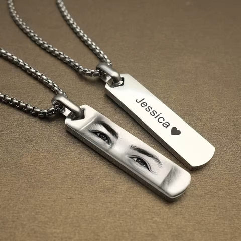 "Personalized Jessica Necklace - Custom Engraved & Stunning Eye Detail"