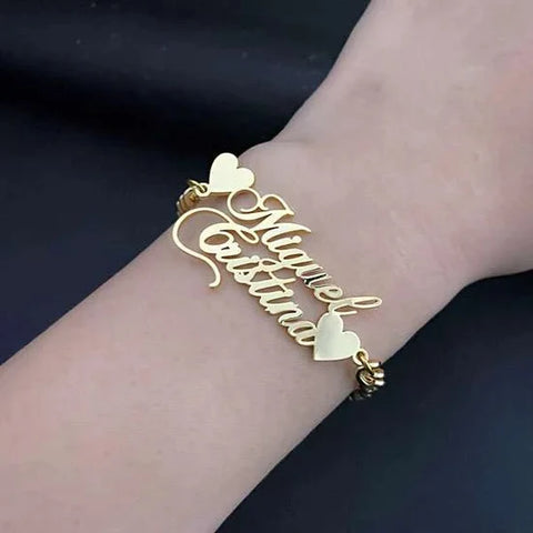 Custom Name Necklace – Double Name with Heart Design