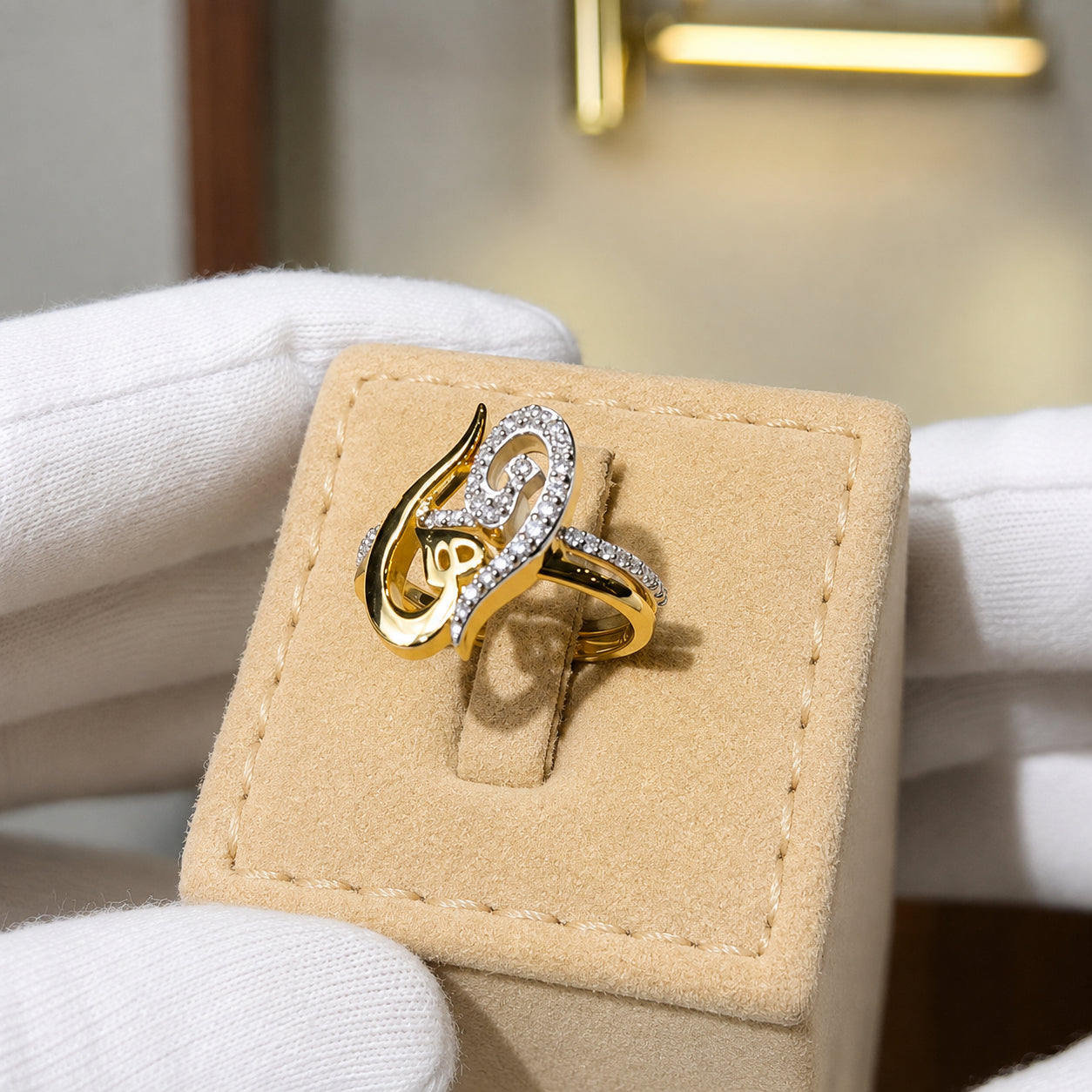 Customized Arabic Cubic Zirconia Initial Letter Ring