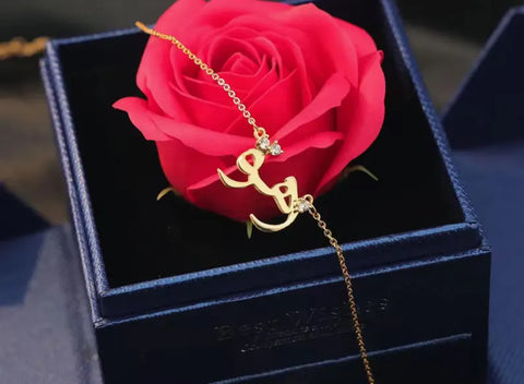 Dainty ARABIC NAME necklace with CZ, Stone
