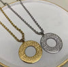 Gold Ayat-ul-Kursi Circle Necklace – Islamic Arabic Calligraphy Pendant