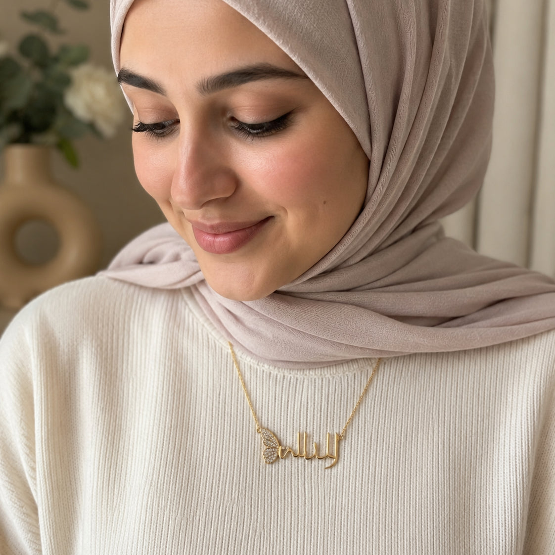 Personalized Crystal Arabic Name Butterfly Necklace